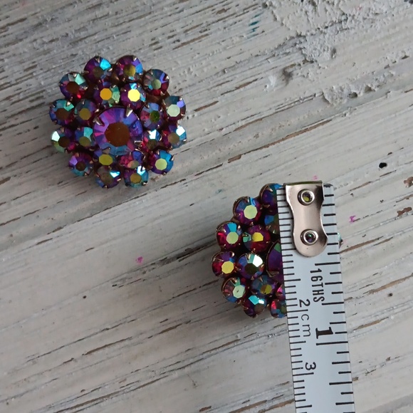 Weiss Vtg rhinestone earrings 1950s clip-on Old Hollywood Glam Pink Ab - Picture 5 of 5